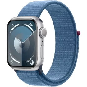 Apple Watch Series 9, 41 мм, серебристый алюминий, спортивный ремешок "ледяной синий" (MR923)