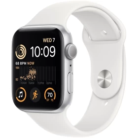 Apple Watch SE 2022, 44 mm, серебристый алюминий, белый спортивный ремешок (MNK23)