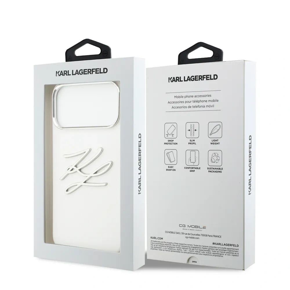 Накладка Lagerfeld для iPhone 17 Pro Liquid Silicone Initials Metal Logo & Camera, Белая (KLHCP17LSMCKLMCLH). Фото 4