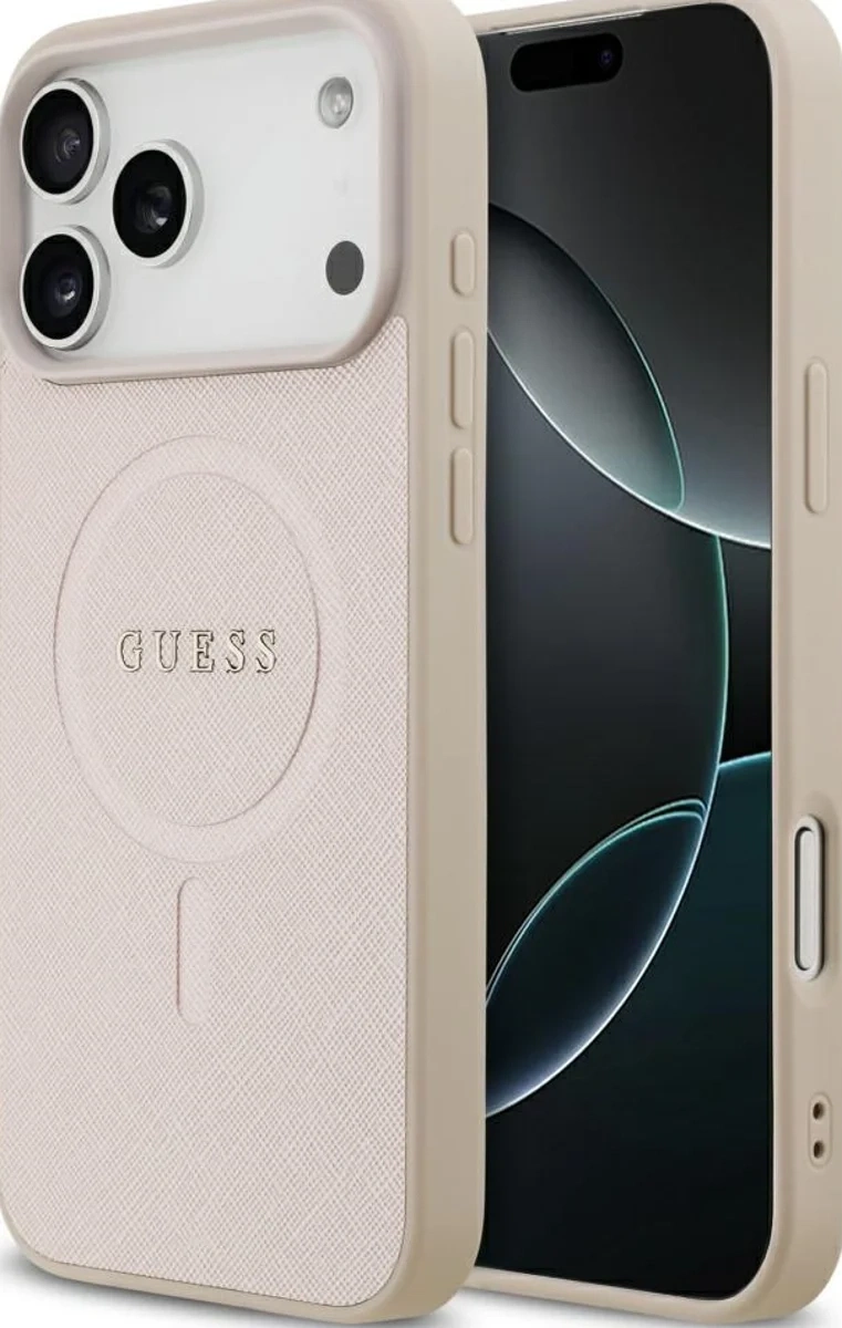 Накладка Guess для iPhone 17 Pro Max PU Saffiano with Classic metal logo (MagSafe), Розовая (GUHMP17XPSAHMCP). Фото 1