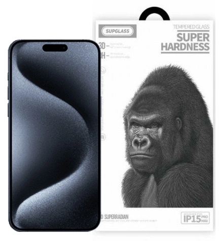 Защитное стекло SupGlass 3D XC-11 для iPhone 15 Pro, Чёрное. Фото 1