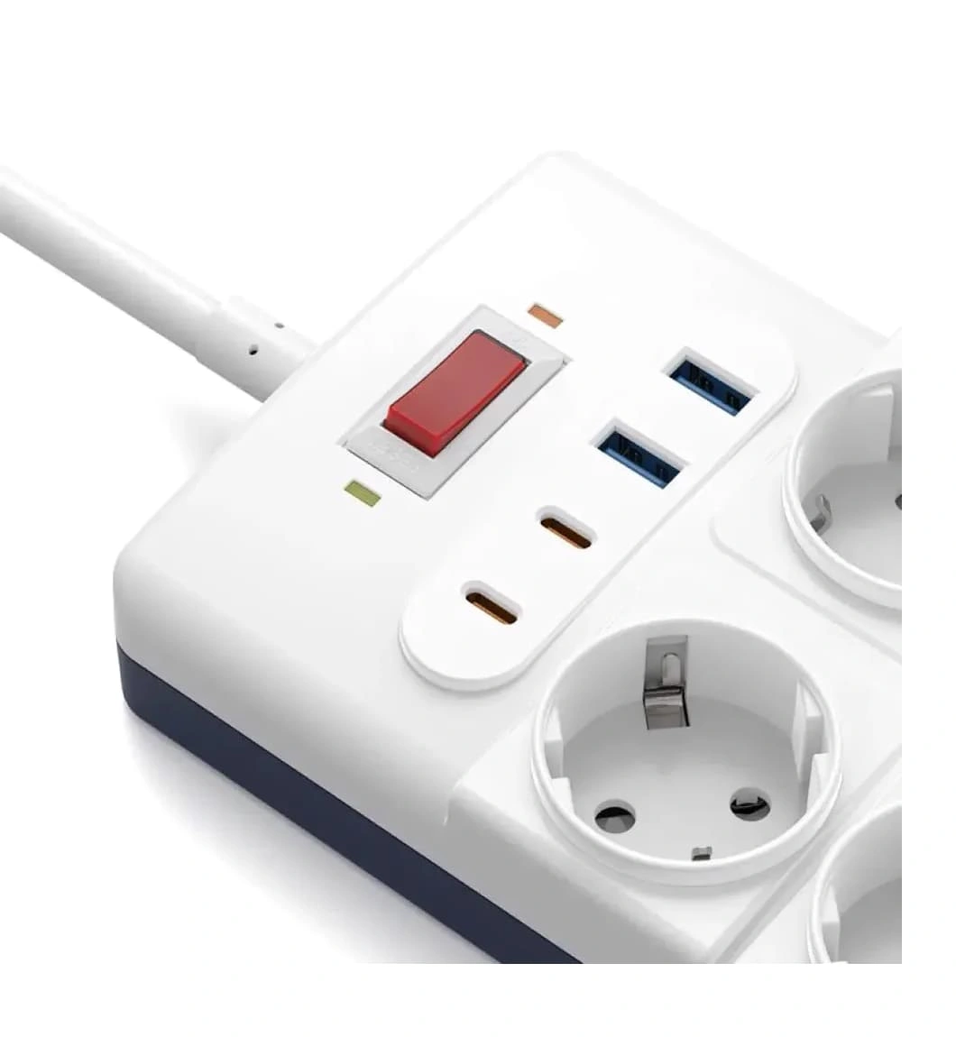 Сетевой фильтр Wiwu 14 in1 PS1042 Power Strip 20W GaN (Wi-S008) EU, 2 USB, 2 Type-C, 10 розеток, Белый. Фото 3