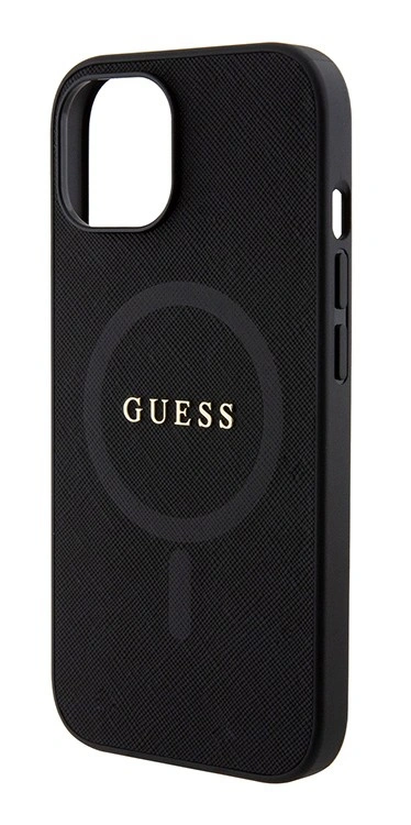 Накладка Guess для iPhone 15 PU Saffiano with metal logo Hard (MagSafe), Black (GUHMP15SPSAHMCK). Фото 3