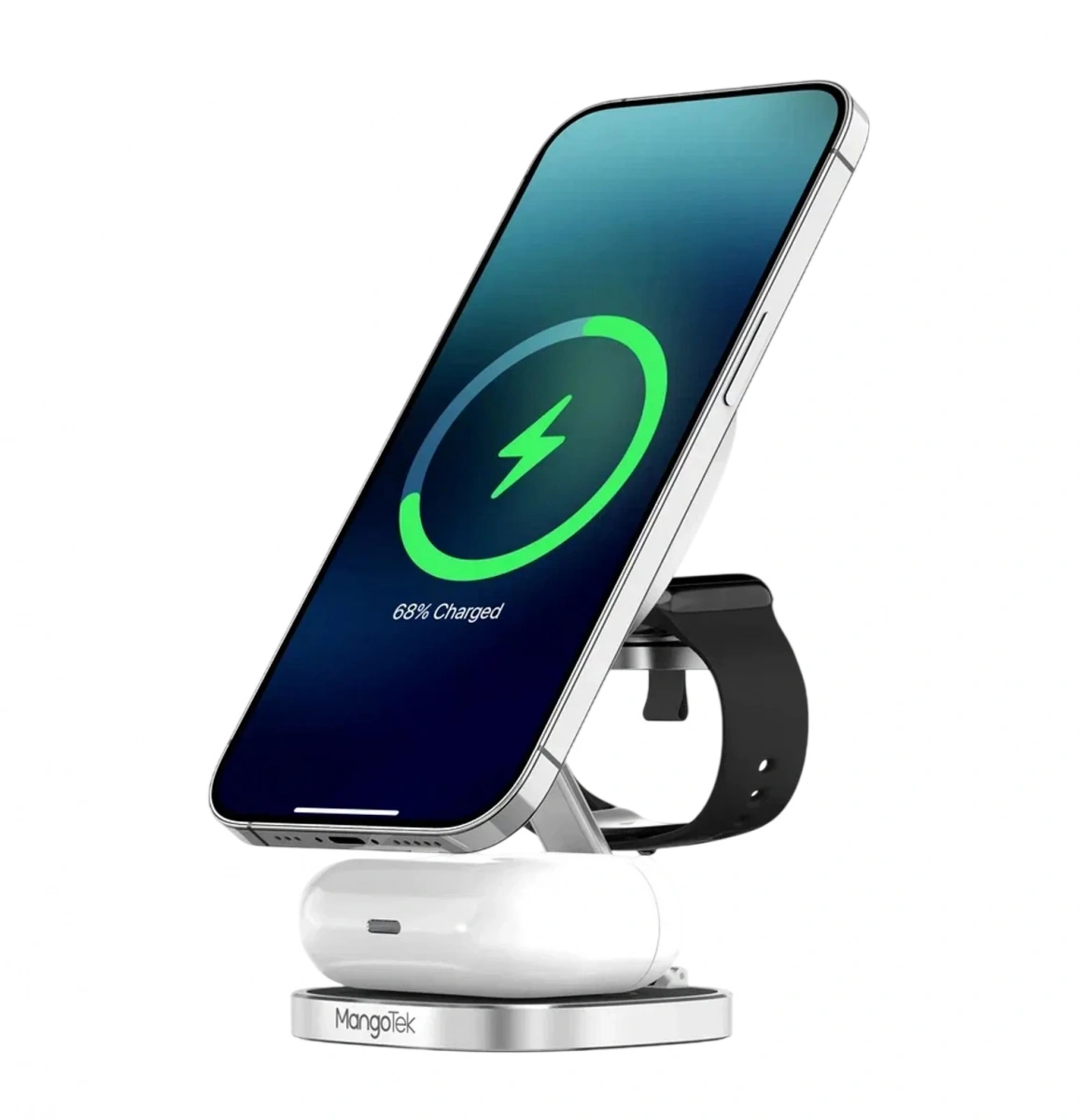Беспроводное зарядное устройство MangoTek WL031 (3 в 1), Серебро. Фото 1