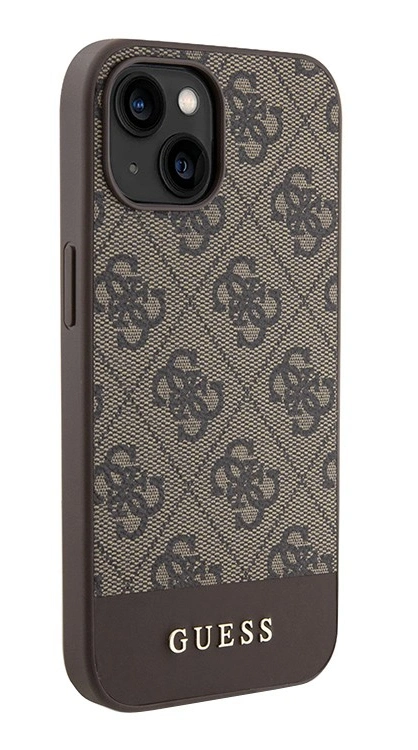 Накладка Guess для iPhone 15 PU 4G Bottom stripe Metal logo Hard (MagSafe), Brown (GUHMP15SG4GLBR). Фото 2
