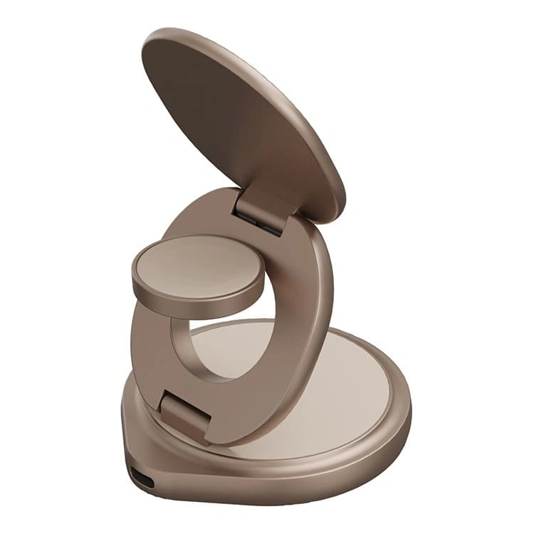 Беспроводное зарядное устройство EnergEA Bazic GoMag GYRE 3-in-1 magnetic foldable 360 rotating 15W, Gold (GM-GYRE360-GLD). Фото 2
