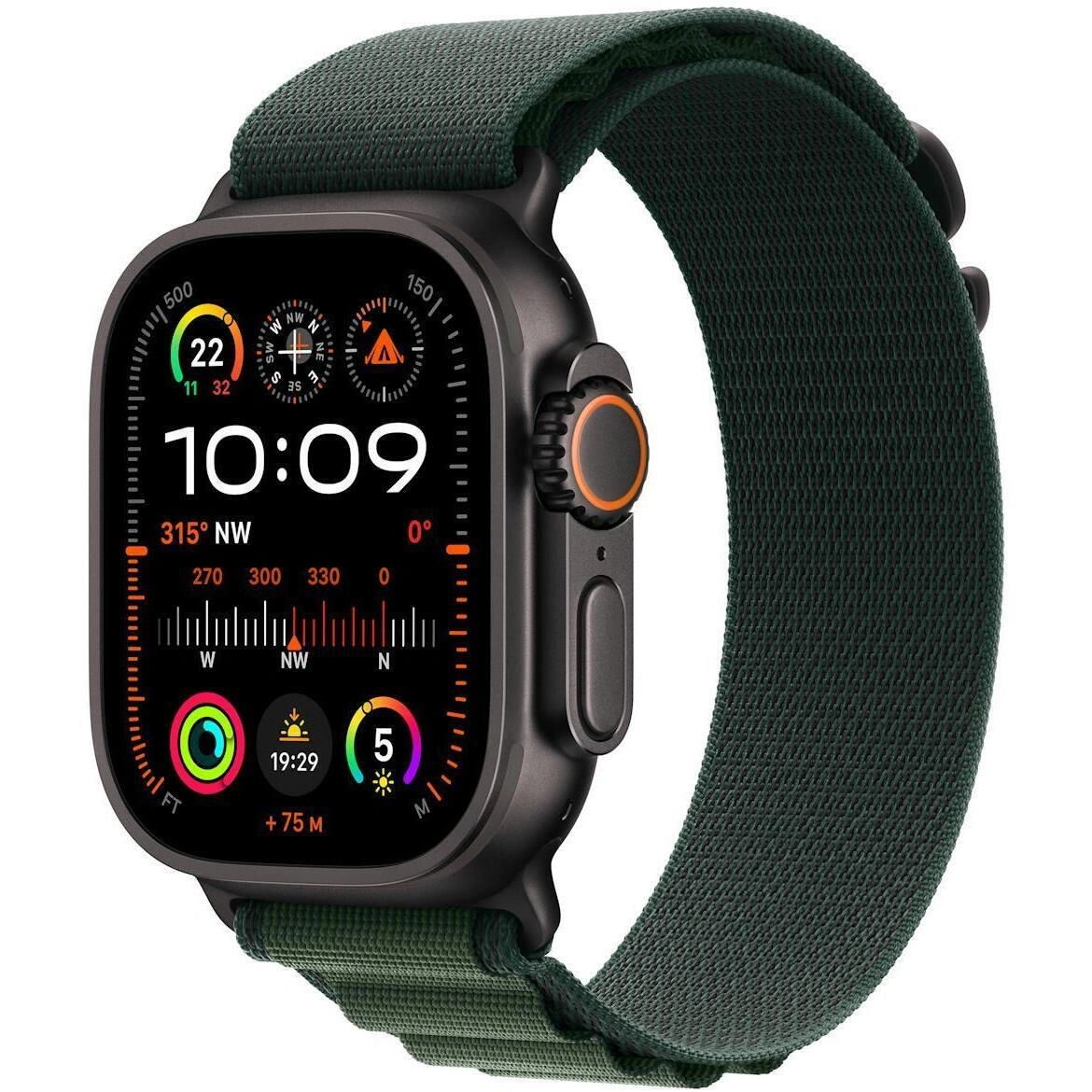 Apple Watch Ultra 2 (2024) GPS+Cellular 49mm, Black Titanium ремешок "Dark Green Alpine Loop", размер S 130-160mm (MX4U3). Фото 1