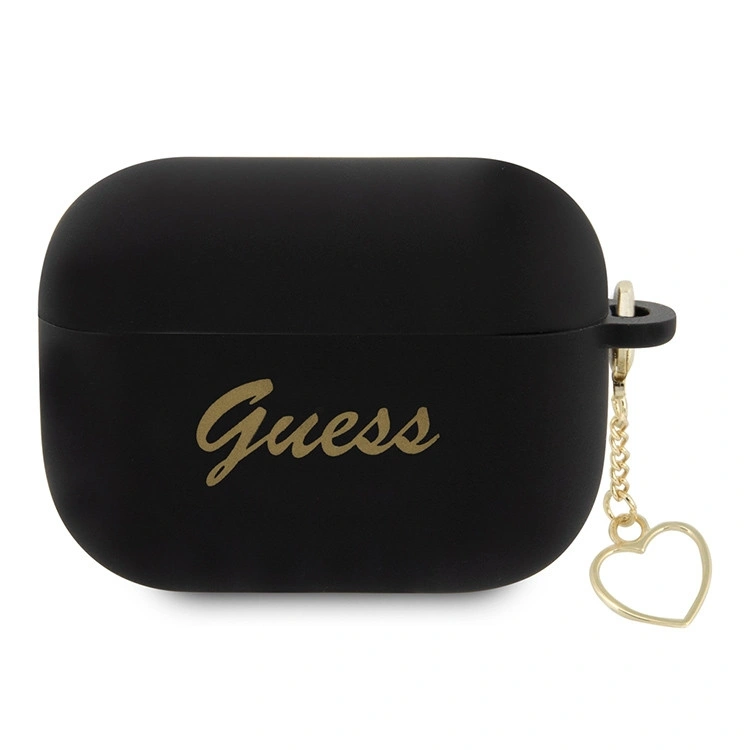 Чехол Guess Silicone case Script logo with Heart charm для Airpods Pro 2 (2022), Black. Фото 1