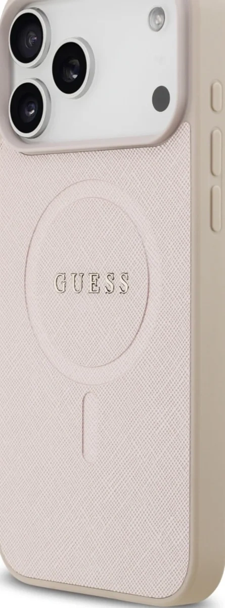 Накладка Guess для iPhone 17 Pro Max PU Saffiano with Classic metal logo (MagSafe), Розовая (GUHMP17XPSAHMCP). Фото 2