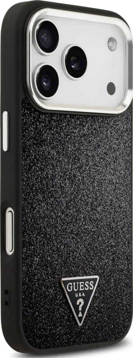 Накладка Guess для iPhone 17 Pro Fixed Glitters Tringle metal logo & Camera (MagSafe), Чёрная (GUHMP17LPFGTSCMK). Фото 4