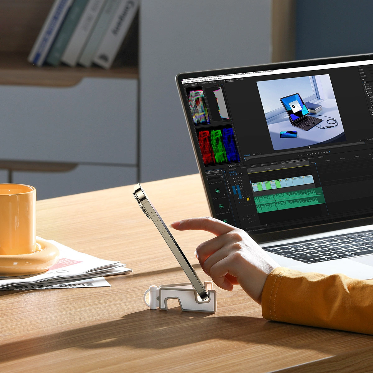 Подставка для телефона Baseus Seashell Folding Phone Stand Moon, White (B10556600211-00). Фото 5