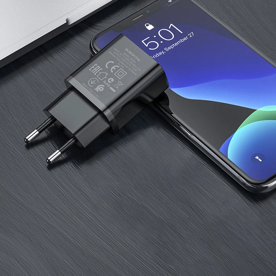 Сетевое зарядное устройство Borofone BA52A 5V/2.1A 1USB Nimble single port, Чёрный. Фото 5