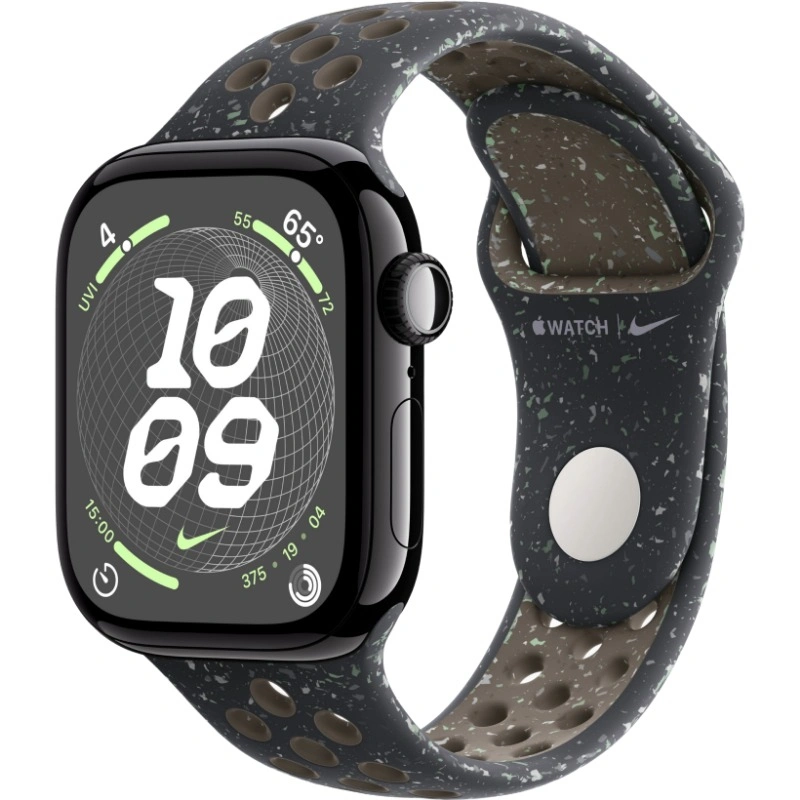 Apple Watch Series 10, 42 мм, алюминий цвета «черный глянец», Midnight Sky Nike Sport Band, M/L (MWWX3). Фото 1