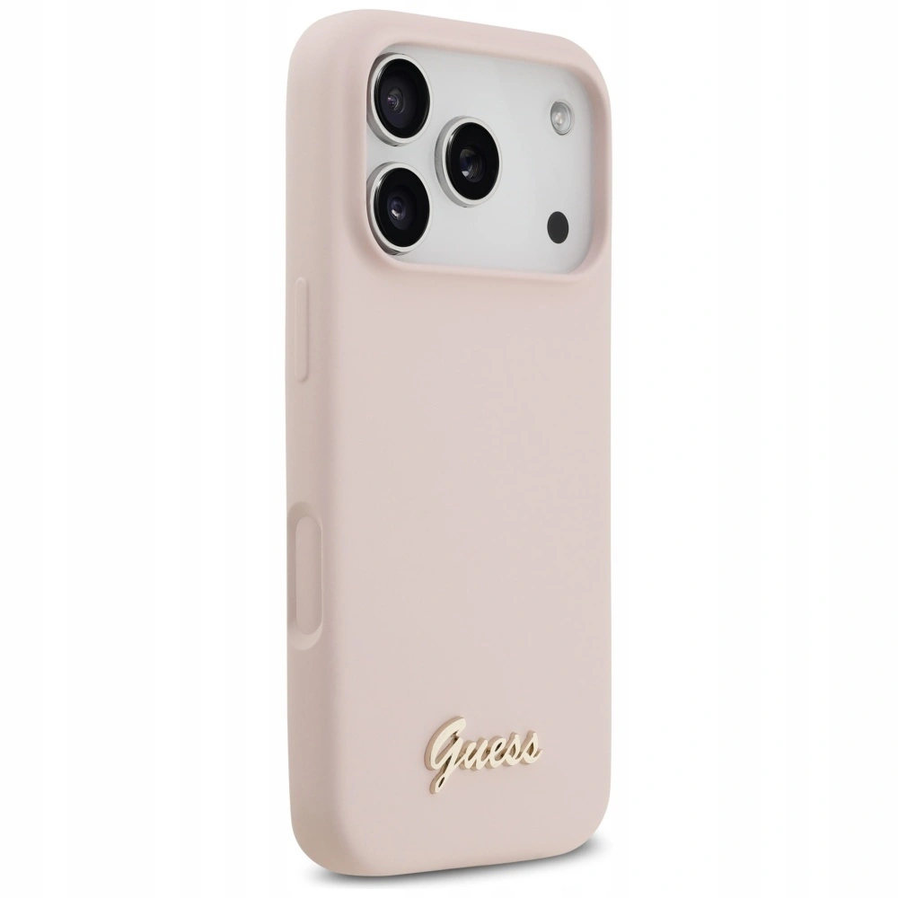Накладка Guess для iPhone 17 Pro Liquid silicone Gold metal logo (MagSafe), Розовая (GUHMP17LSMBSLP). Фото 3