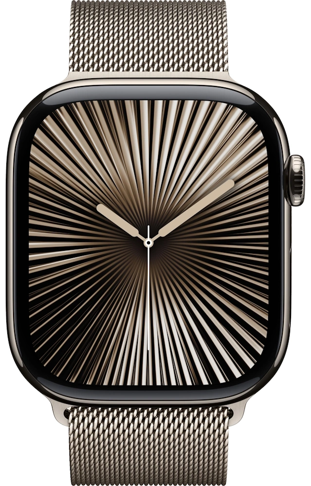 Apple Watch Series 10 GPS + Cellular, 46 мм, Natural Titanium, Миланская петля "Natural", размер M/L (MWYC3). Фото 2