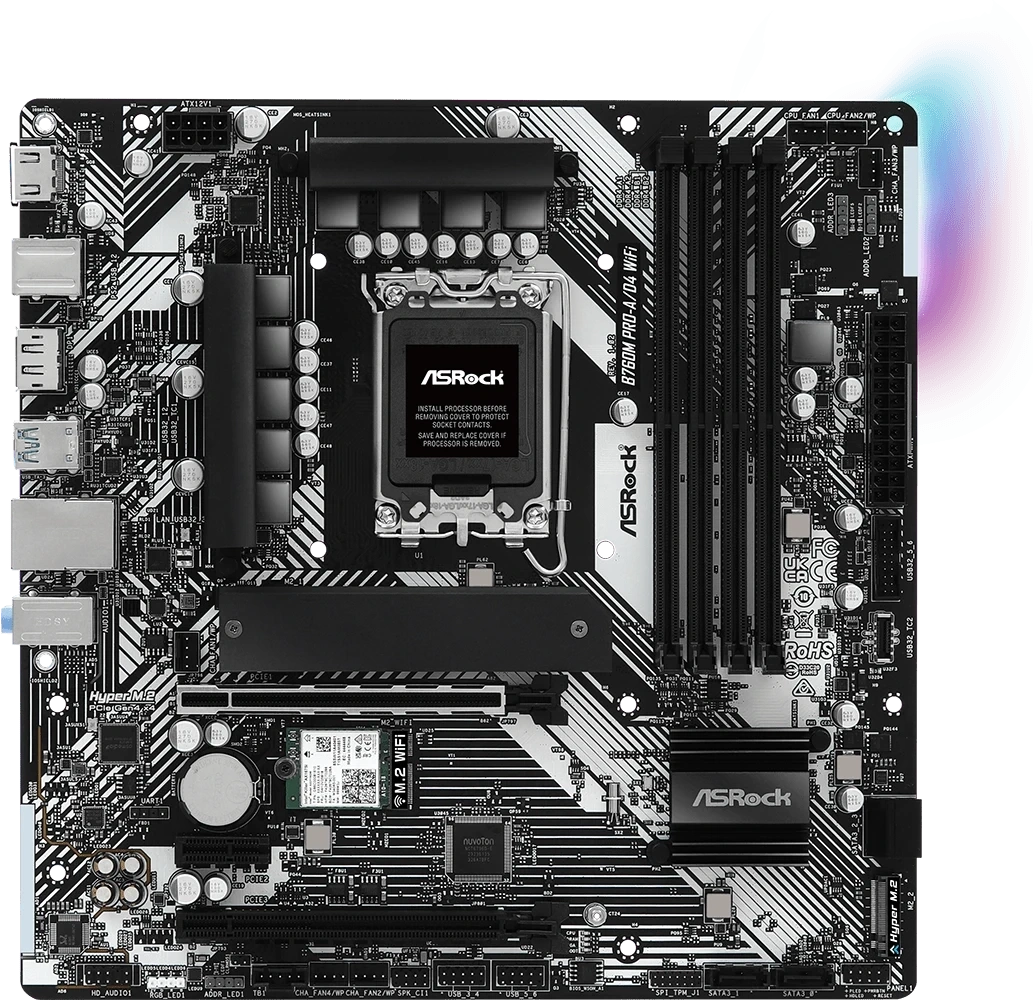 Материнская плата ASRock B760M Pro-A/D4 WiFi (LGA 1700, mATX). Фото 1