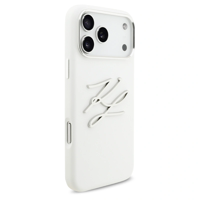 Накладка Lagerfeld для iPhone 17 Pro Max Liquid Silicone Initials Metal Logo & Camera Hard, White KLHCP17XSMCKLMCLH). Фото 4
