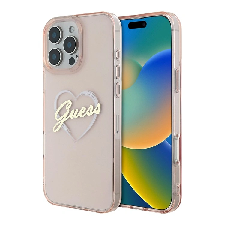 Накладка Guess для iPhone 16 Pro Max PC/TPU Heart Hard, Pink (GUHCP16XHCHGSPP). Фото 1
