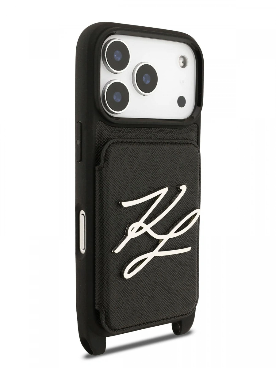 Накладка Lagerfeld для iPhone 17 Pro Max Crossbody cardslot PU Saffiano Autograph Hard, Чёрная (KLHCP17XSAKLCK). Фото 4