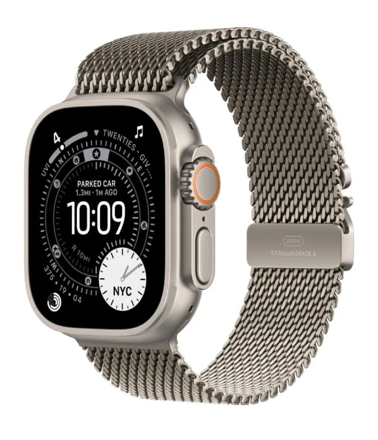 Apple Watch Ultra 3 (2025) GPS+Cellular 49mm, Natural Titanium ремешок "Titanium Milanese Loop", размер M 145–190mm (MEWY4). Фото 1