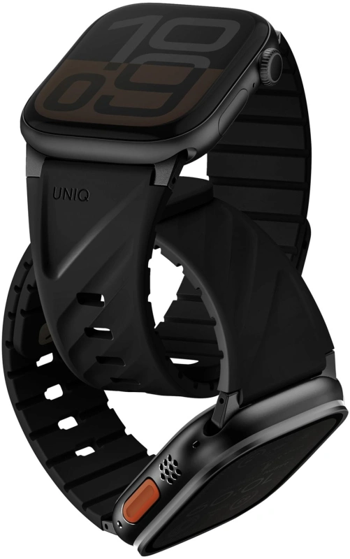 Ремешок Uniq FLUO Silicone Rubber для Apple Watch 44/45/49мм, Rubber Black (49-40MM-FLUOMBLK). Фото 1