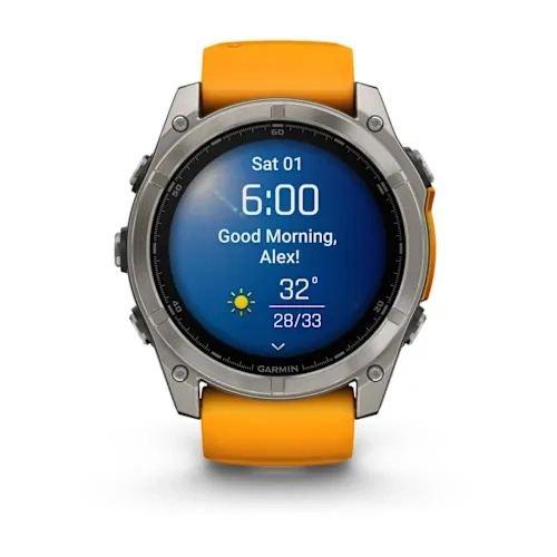 Умные часы Garmin Fenix 8 47mm, Sapphire, Titanium with Spark Orange/Graphite Silicone Band. Фото 2