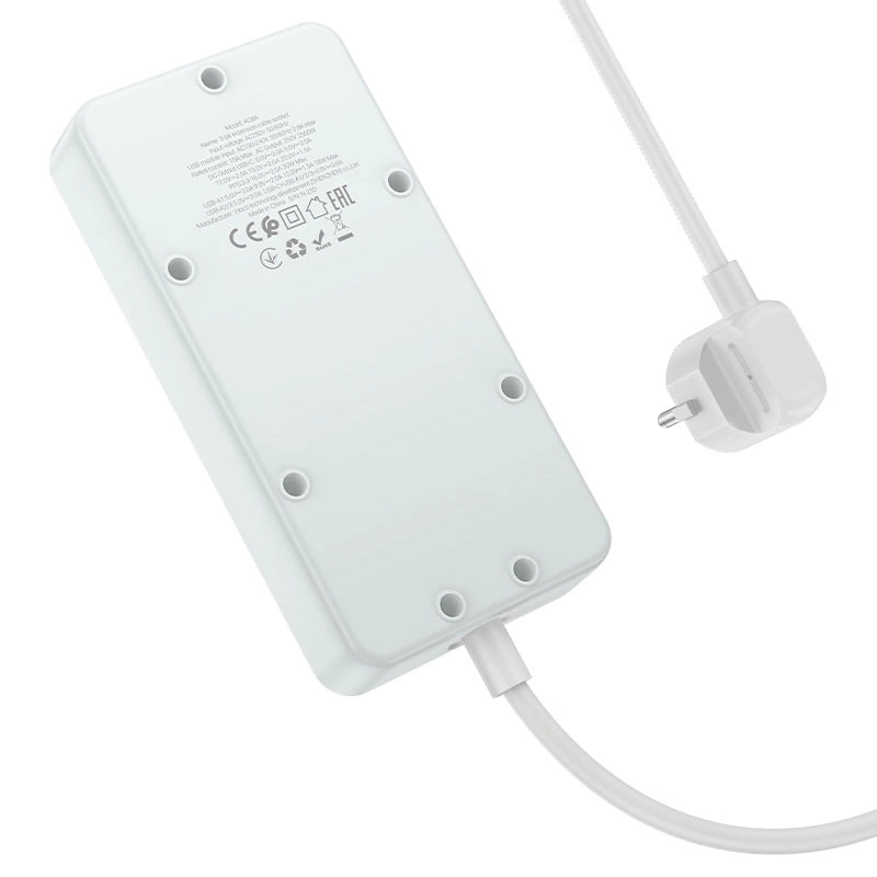 Сетевой фильтр Hoco AC8A 3 гнезда, USB-C, 3*USB-A 2500W 1.5m, Белый. Фото 3