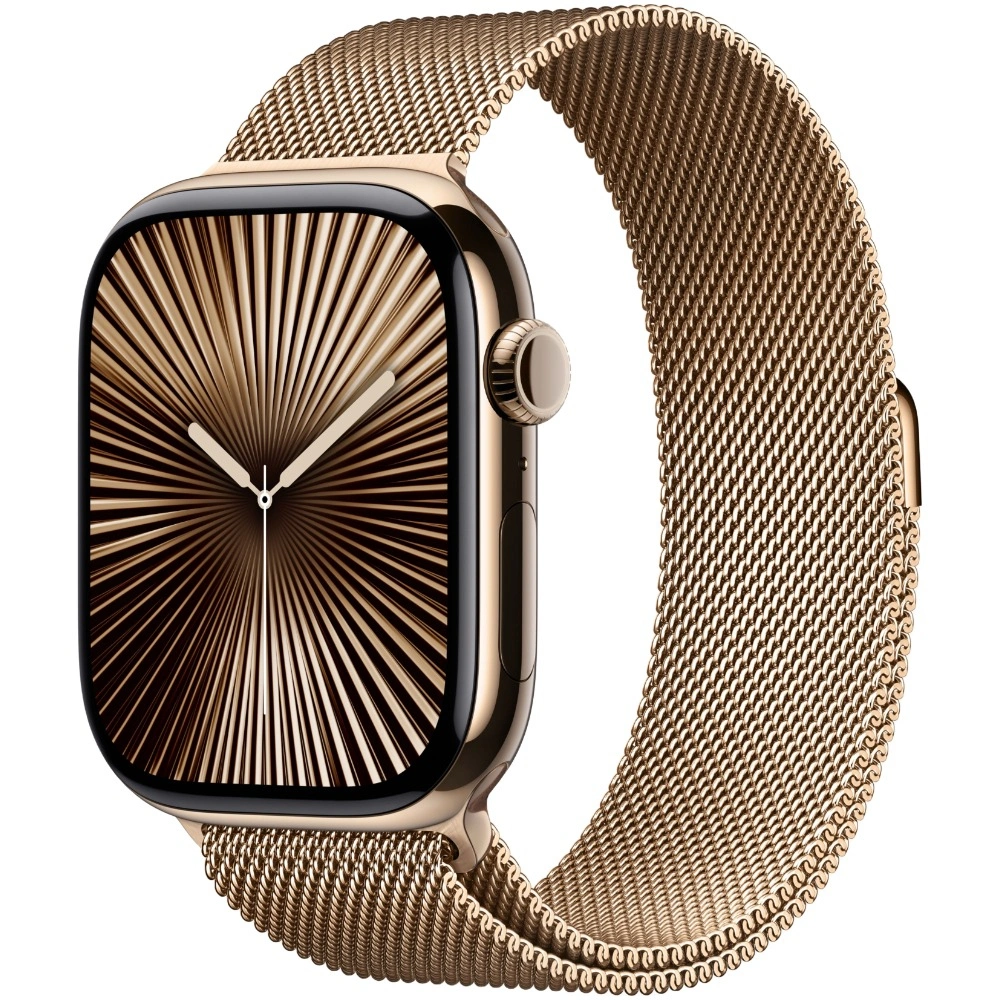 Apple Watch Series 10 GPS + Cellular, 46 мм, Gold Titanium, Миланская петля "Gold", размер S/M (MC7T4). Фото 1