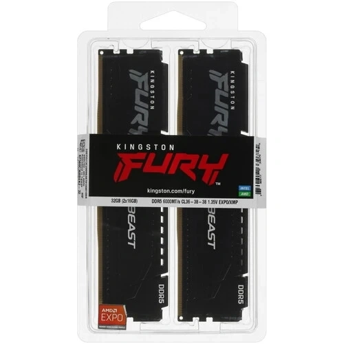 Оперативная память Kingston FURY Beast Black 32Гб, DDR5, 2х16 ГБ, 6000 МГц, 36-38-38 (KF560C36BBEK2-32). Фото 3