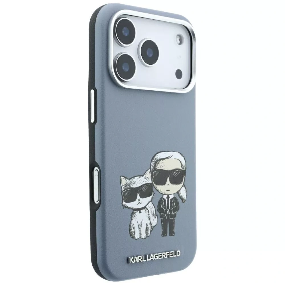 Накладка Lagerfeld для iPhone 18 Pro/17 Pro PU SW Sketch Karl&Choupette body Metal Cam Hard (MagSafe), Light Blue (KLHMP18L6PWKCIDB). Фото 3