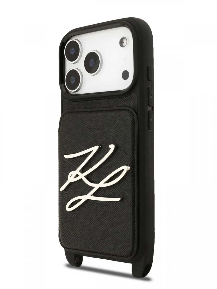 Накладка Lagerfeld для iPhone 17 Pro Max Crossbody cardslot PU Saffiano Autograph Hard, Чёрная (KLHCP17XSAKLCK). Фото 2
