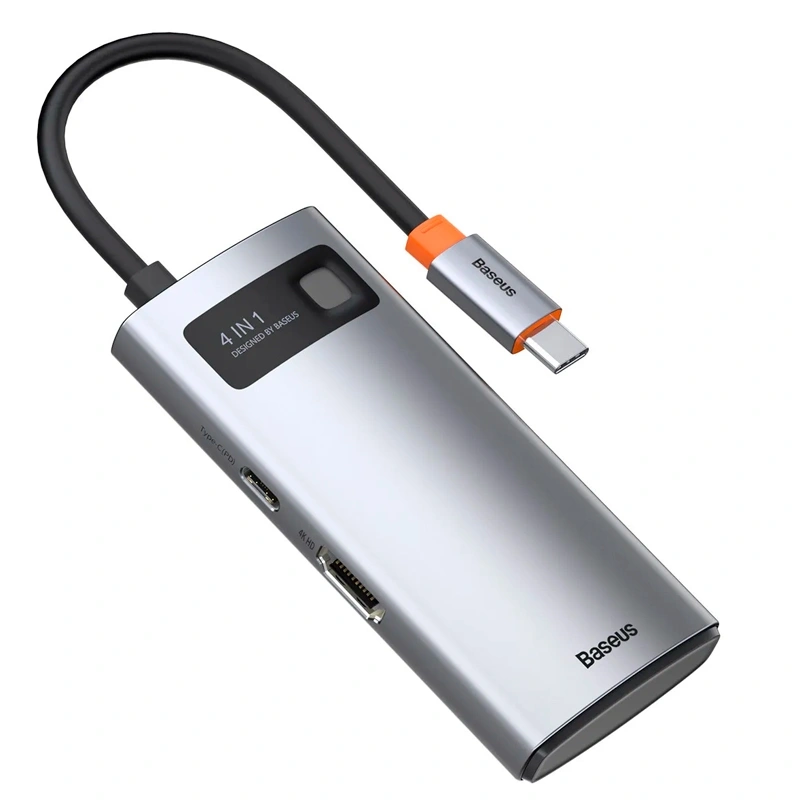 Хаб Baseus Metal Gleam Series 4-in-1 USB 3.0, USB 2.0, HDMI, USB-C PD, Серый (CAHUB-CY0G). Фото 4