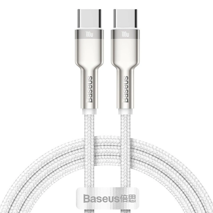 Кабель Baseus Cafule Series Metal Data Cable Type-C to Type-C 100W 1m, Белый (CATJK-C02). Фото 1