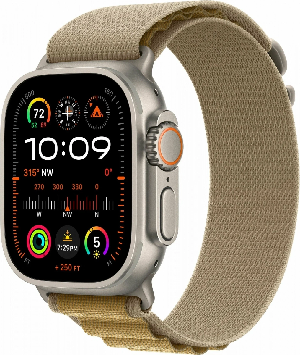 Apple Watch Ultra 2 (2024) GPS+Cellular 49mm, Natural Titanium ремешок "Tan Alpine Loop", OS один размер 130-200mm (MX4E3). Фото 1