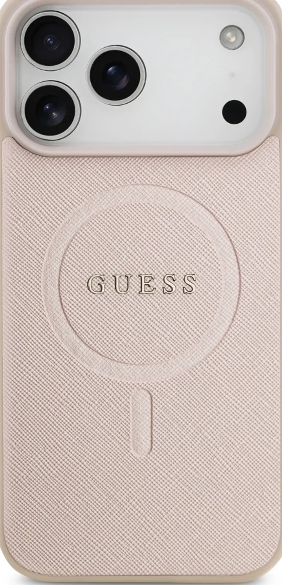 Накладка Guess для iPhone 17 Pro Max PU Saffiano with Classic metal logo (MagSafe), Розовая (GUHMP17XPSAHMCP). Фото 3
