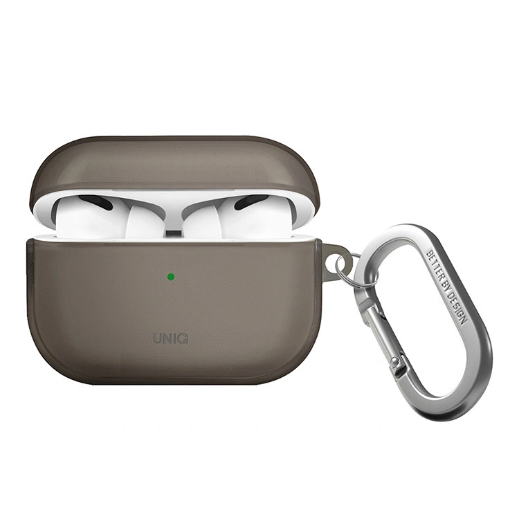 Чехол Uniq для наушников AirPods Pro 2 Glase TPU case with carabin, Smoke Grey (AIRPODSPRO2-GLSSMK). Фото 1