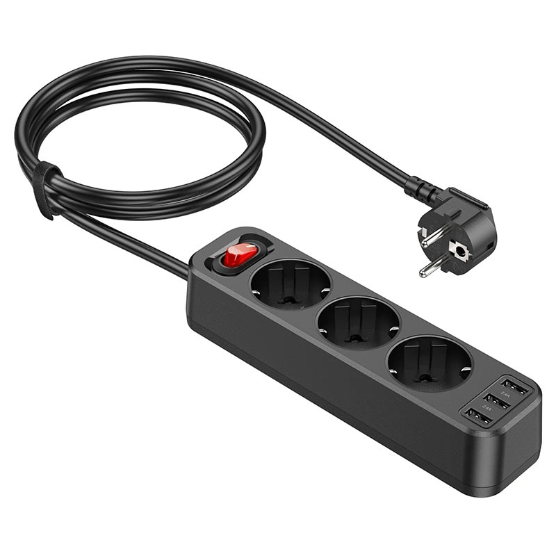 Сетевой фильтр Hoco NS2 3 USB + 3 Bit 1.8м, Чёрный. Фото 2
