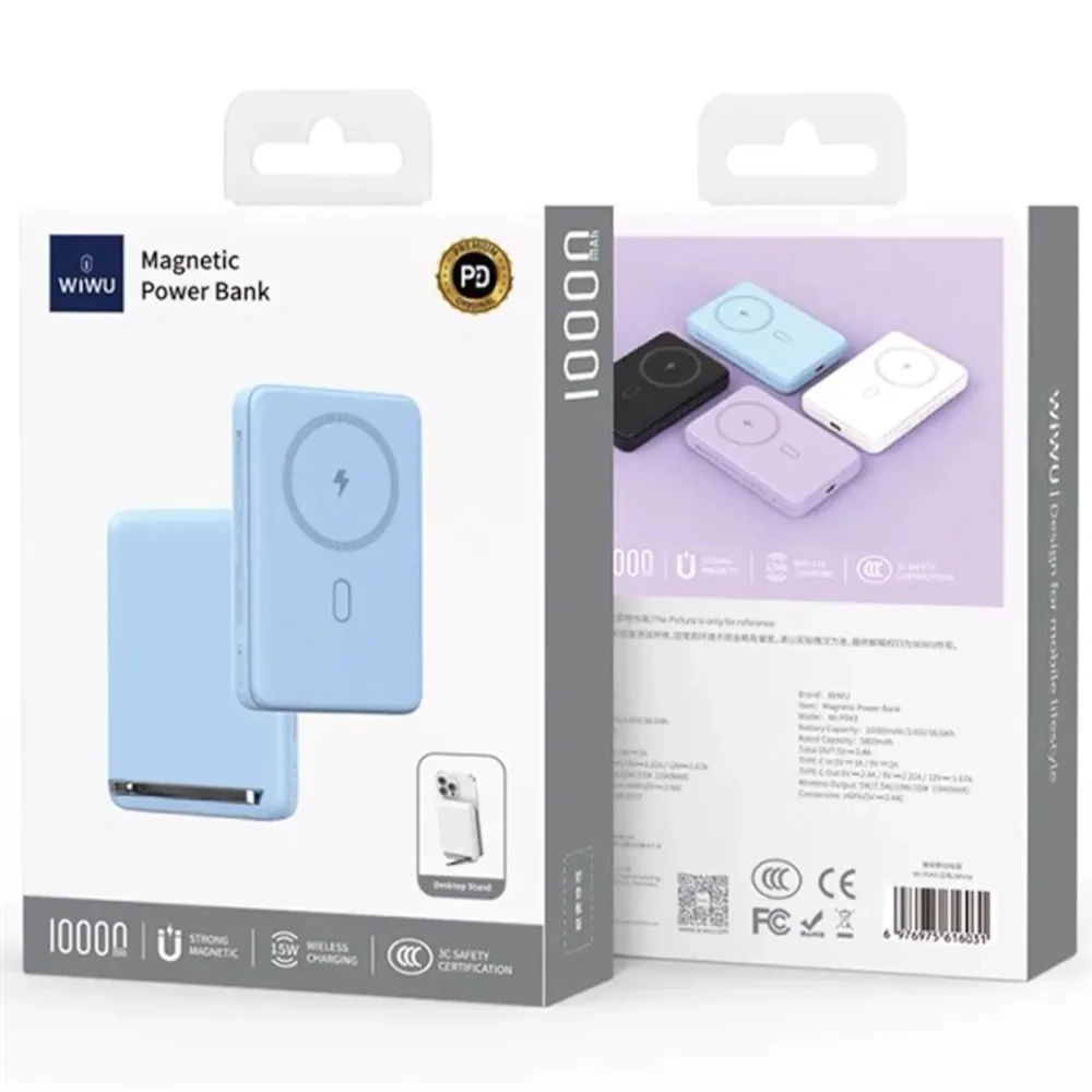 Внешний аккумулятор Wiwu Wi-P043 Magnetic Power Bank 10000 mAh 20W, Голубой. Фото 3