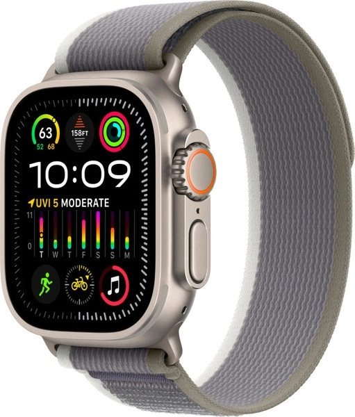 Apple Watch Ultra 2 GPS+Cellular 49mm, ремешок "Green/Grey Trail Loop" размер M/L 145-220 mm (MRFP3). Фото 1