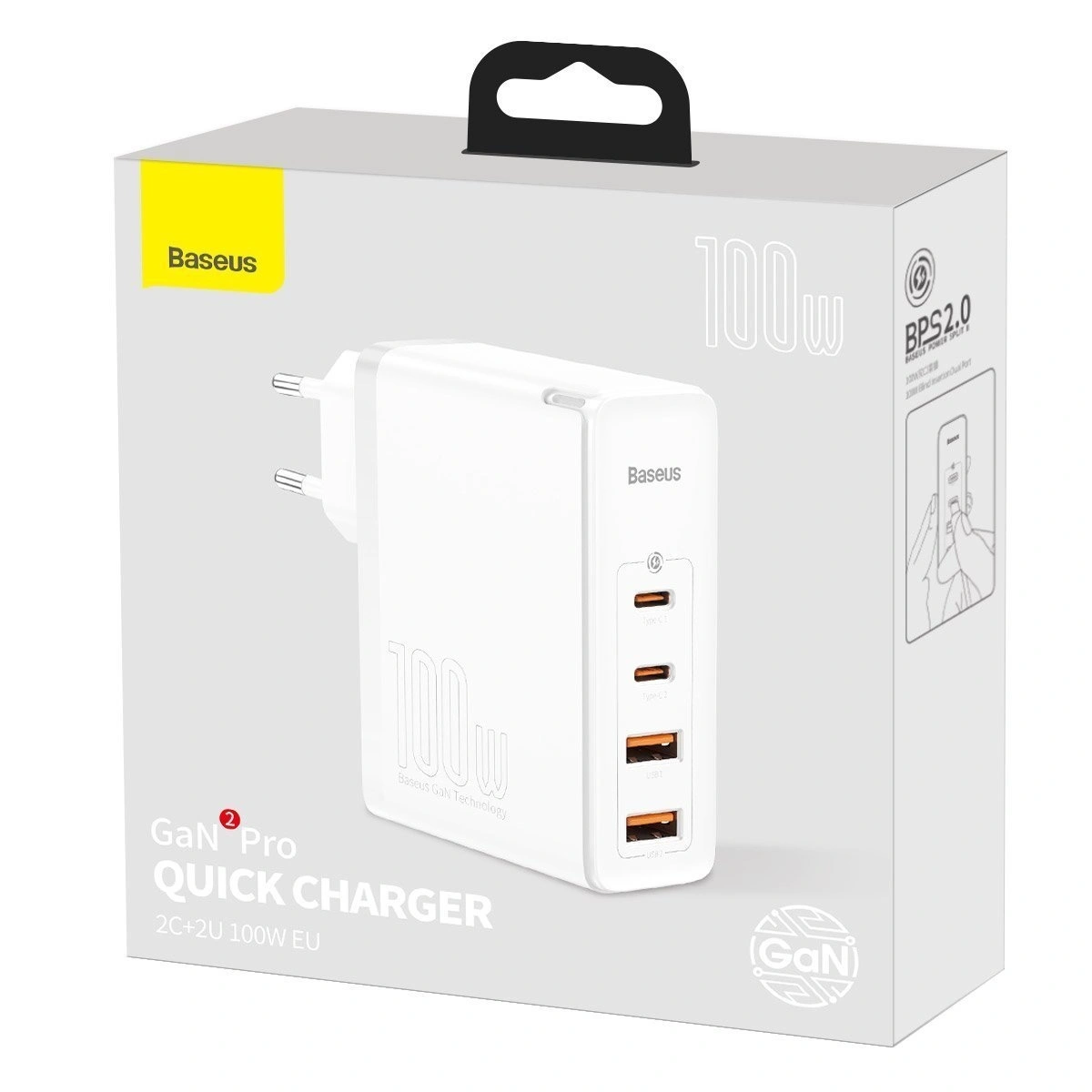 Сетевое зарядное устройство Baseus GaN2 Pro 2*USB+2*TYPE-C, 100W, Белое (CCGAN2P-L02). Фото 4