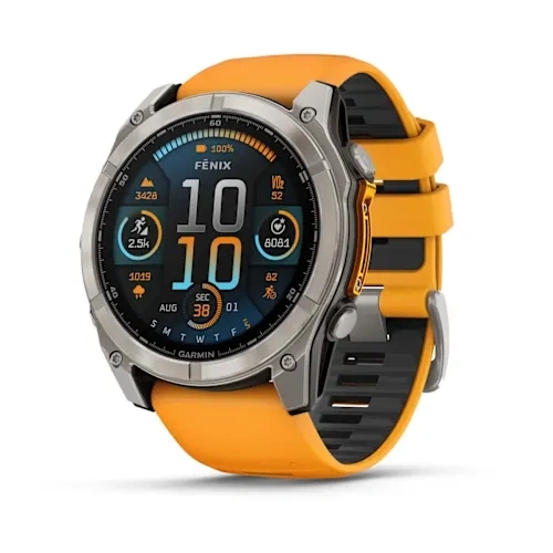 Умные часы Garmin Fenix 8 47mm, Sapphire, Titanium with Spark Orange/Graphite Silicone Band. Фото 1