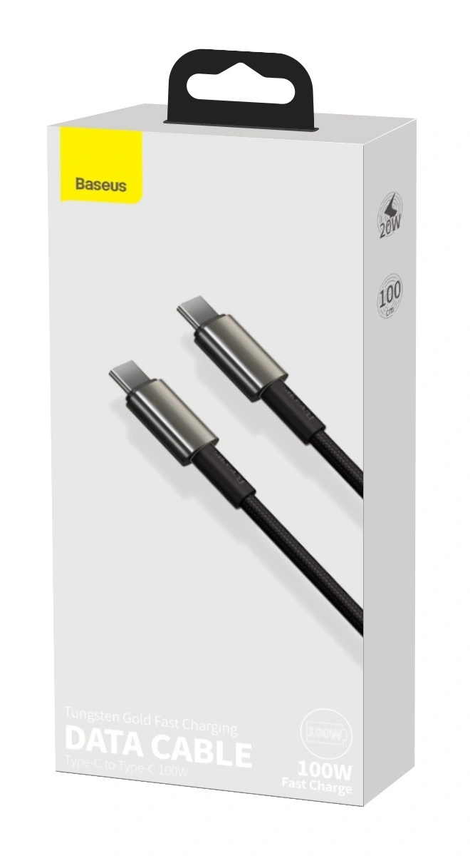 Кабель Baseus Tungsten Gold Fast Charging Data Cable Type-C to Type-C 100W 1m, Чёрный  (CATWJ-01). Фото 5