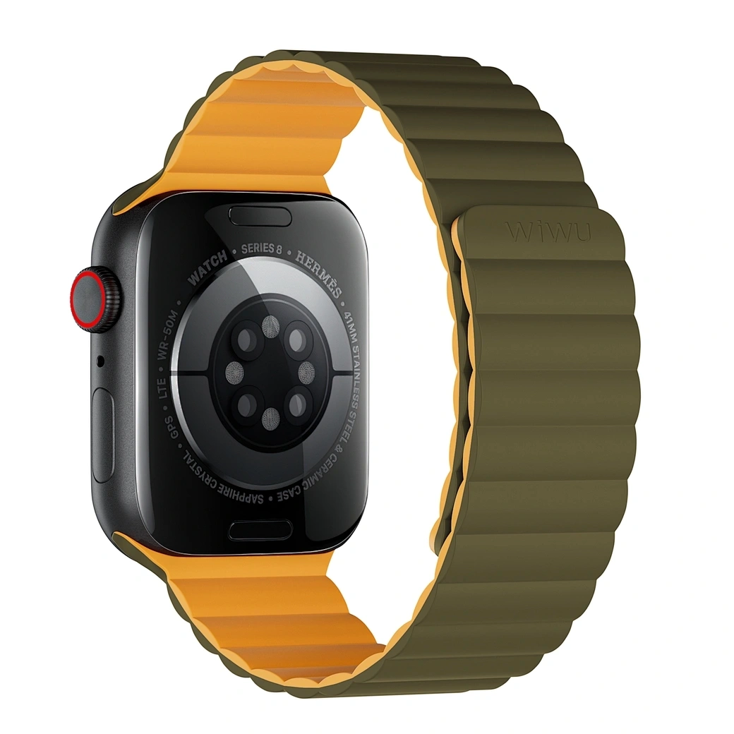 Ремешок Wiwu для Apple Watch 44/45/46/49мм Magnetic Silicon, Green/Yellow (Wi-WB001). Фото 2