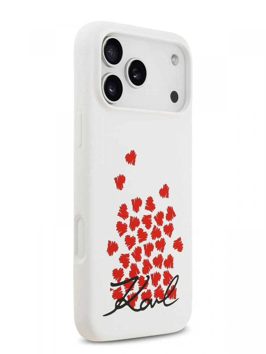 Накладка Lagerfeld для iPhone 17 Pro Liquid Silicone Hearts (MagSafe), Белая (KLHMP17LSMHBKSOH). Фото 4