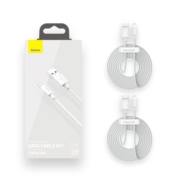 Кабель Baseus Simple Wisdom Data Cable Kit USB to Lightning 2.4A (2PCS/Set)1.5m, Белый (TZCALZJ-02). Фото 1