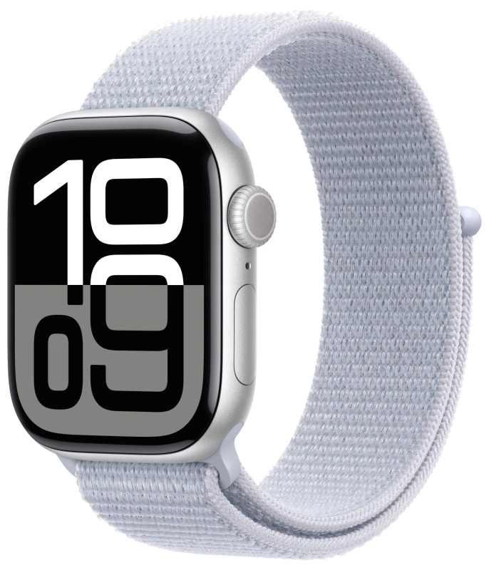Apple Watch Series 10, 42 мм, алюминий цвета «Silver», Sport Loop "Blue Cloud" (MWWD3). Фото 1