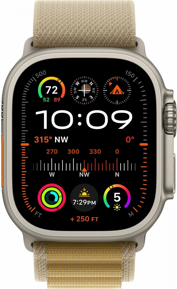Apple Watch Ultra 2 (2024) GPS+Cellular 49mm, Natural Titanium ремешок "Tan Alpine Loop", OS один размер 130-200mm (MX4E3). Фото 2