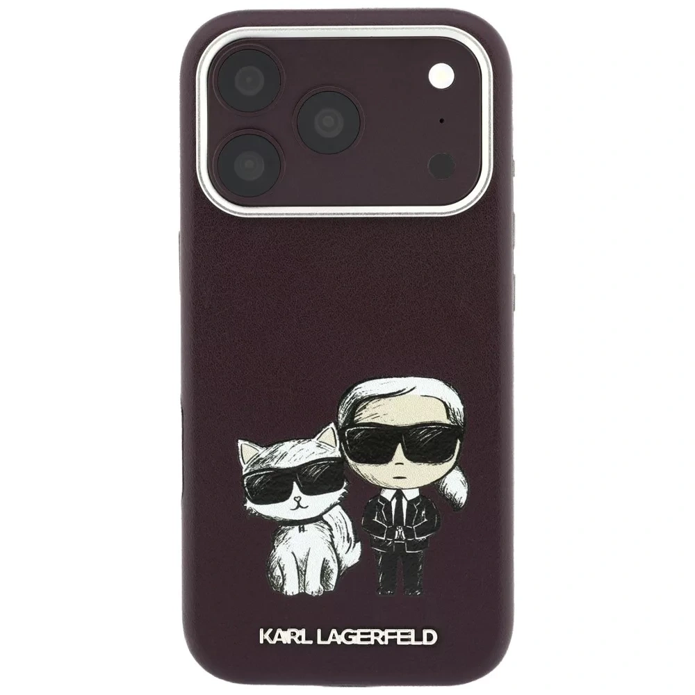 Накладка Lagerfeld для iPhone 18 Pro/17 Pro PU SW Sketch Karl&Choupette body Metal Cam Hard (MagSafe), Burgundy (KLHMP18L6PWKCIDR). Фото 3