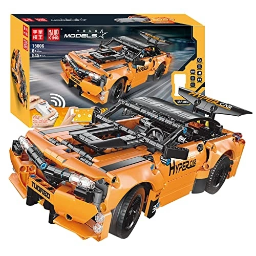 Конструктор Mould King Models 15006. Dodge Challenger желтый, 545 деталей, пульт ДУ, двигатель. Фото 1