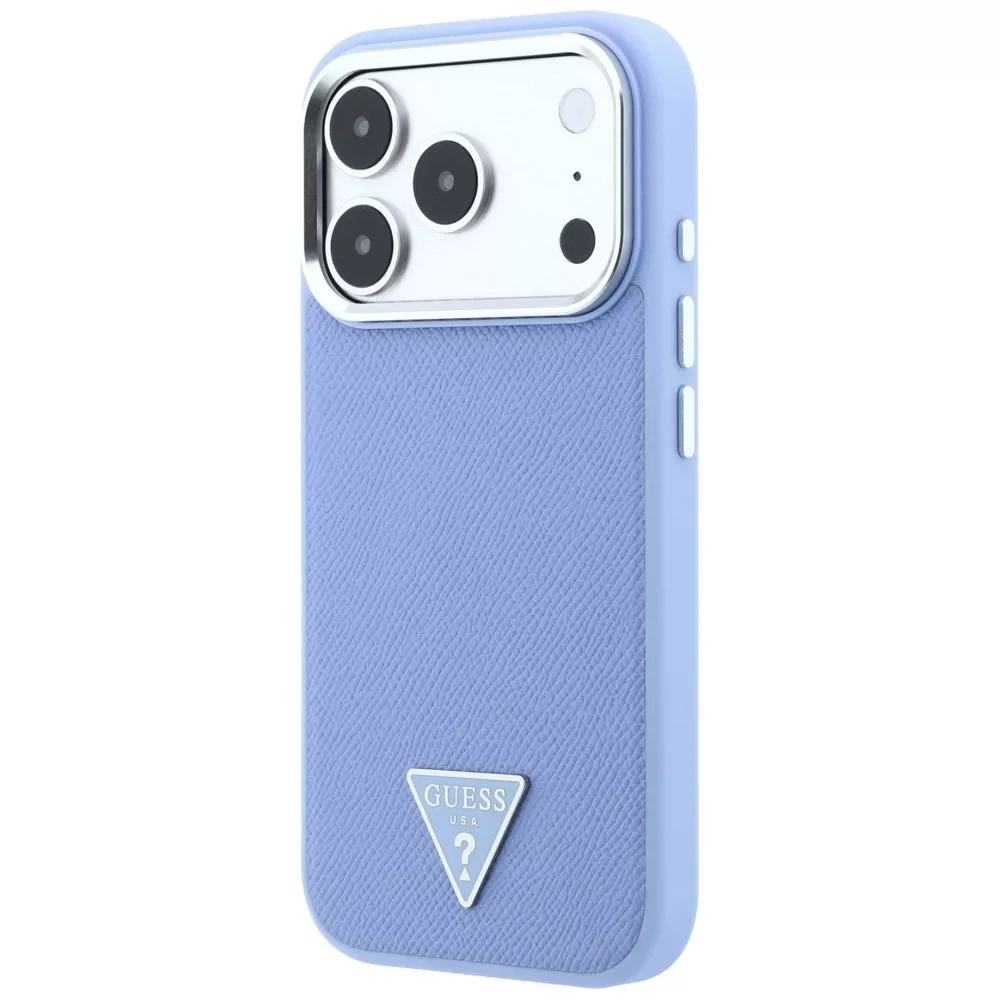 Накладка Guess для iPhone 18 Pro Max / 17 Pro Max PU Grained Triangle Metal logo &Cam Hard (MagSafe), Light Blue (GUHMP18XPGSMTLSB). Фото 1